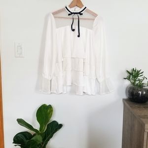 TRISTAN High-Collard White Layered Shirt